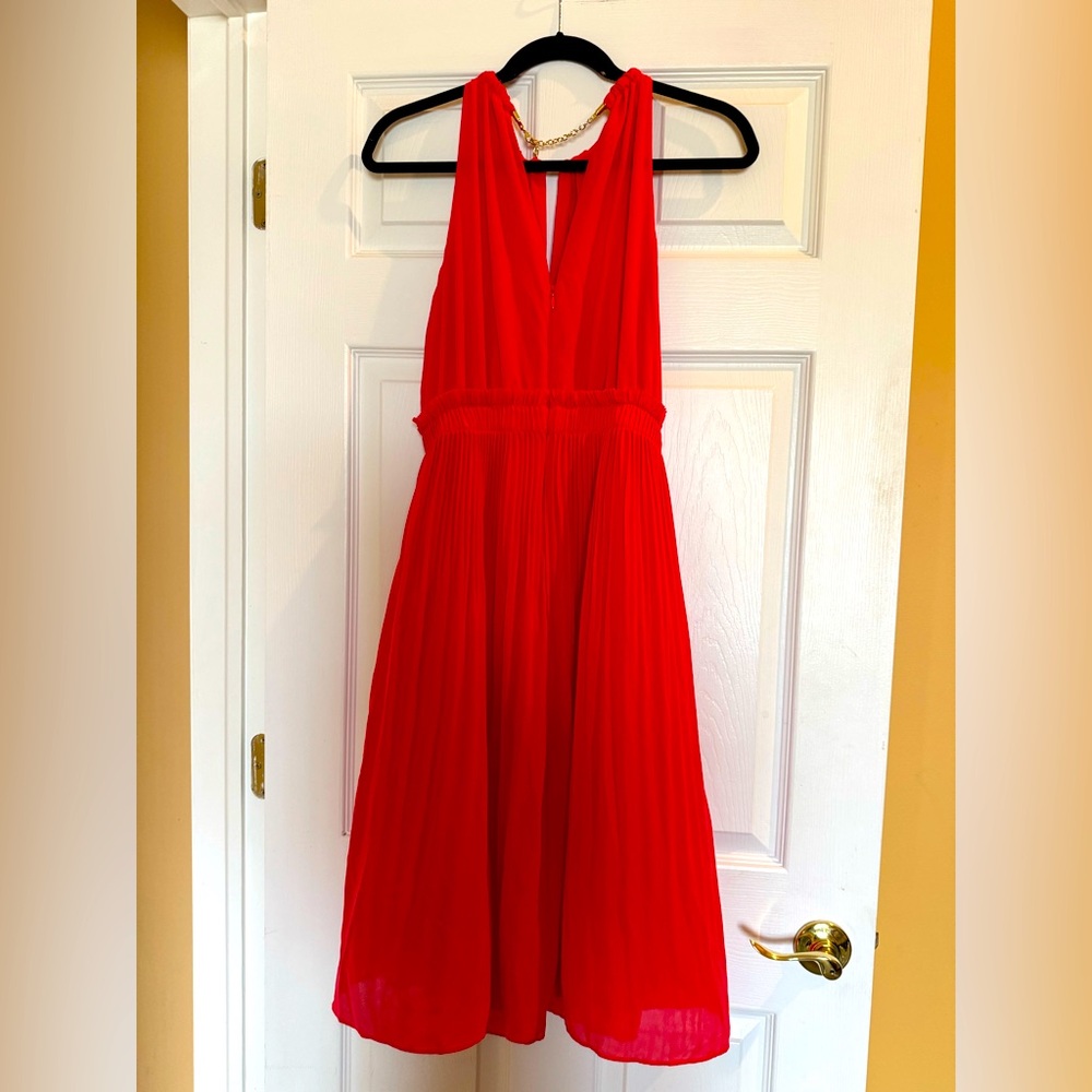 Michael Kors Red Sleeveless Dress 100% polyester Pleated skirt full lined